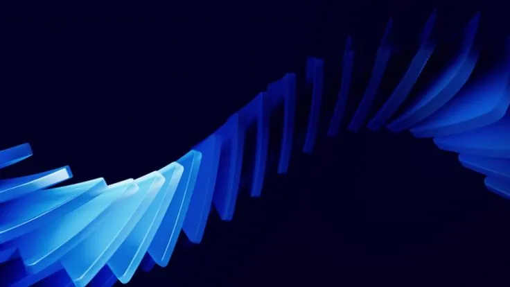 Abstract spiral of translucent blue blades